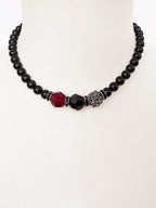 Black Swarovski Glass Beaded Necklace With Burgundy Crystal Bead Nolo Store