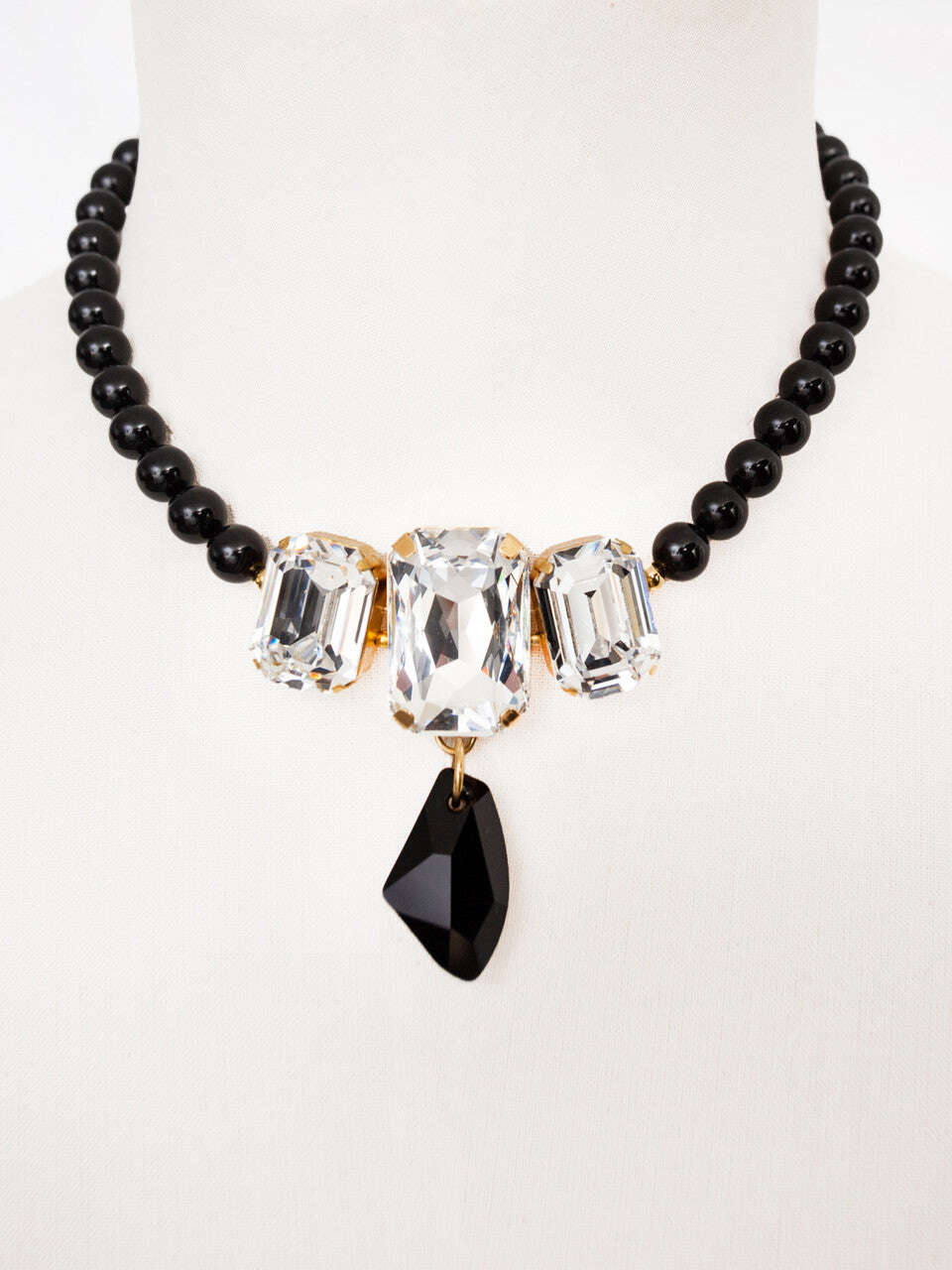 Black Swarovski Glass Beaded Necklace With Clear And Black Crystal Pendant Nolo Store