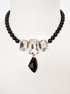 Black Swarovski Glass Beaded Necklace With Clear And Black Crystal Pendant Nolo Store