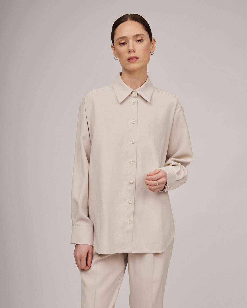 Grey and white loose fit classic viscose shirt | HILARIA Nolo Store