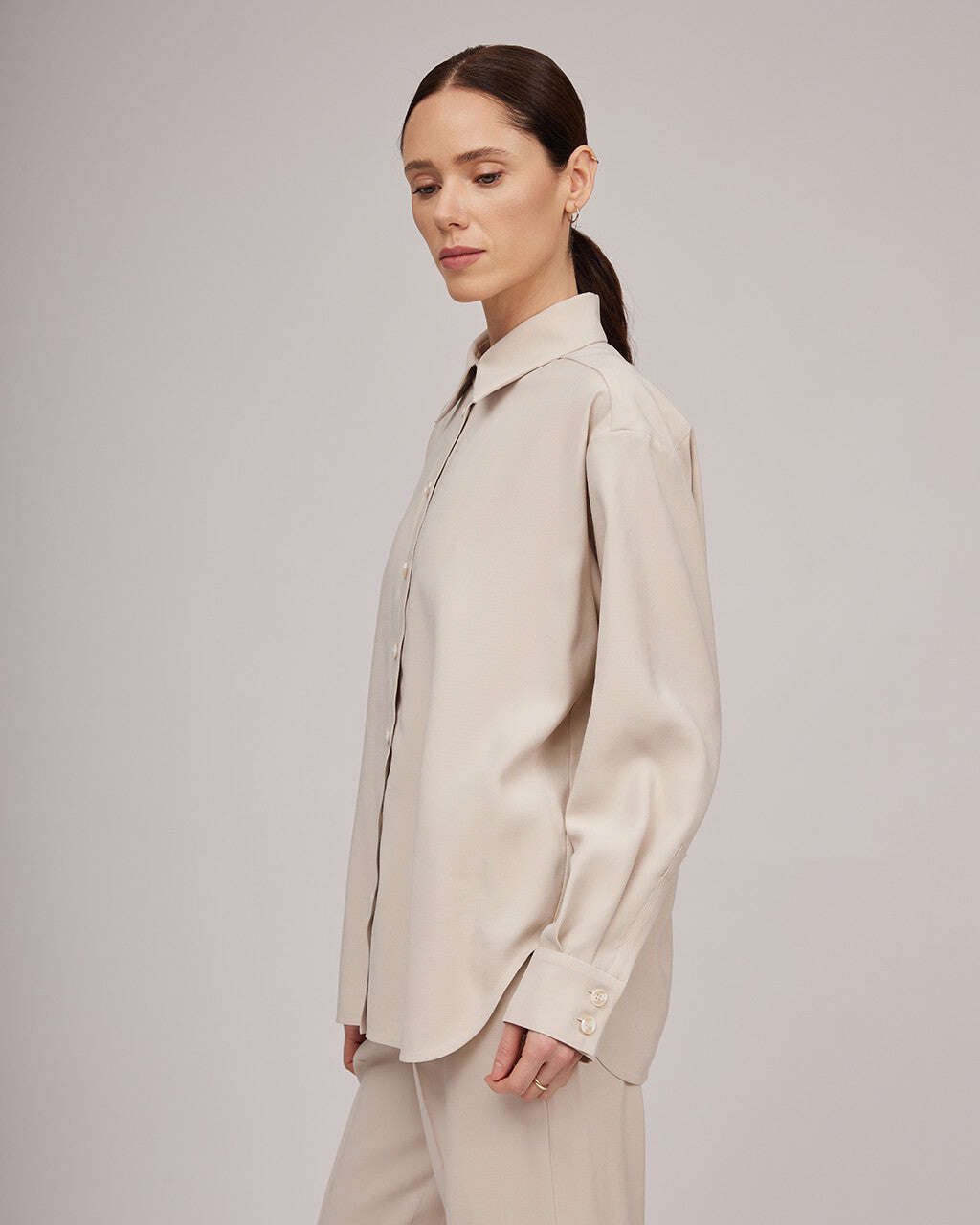 Grey and white loose fit classic viscose shirt | HILARIA Nolo Store