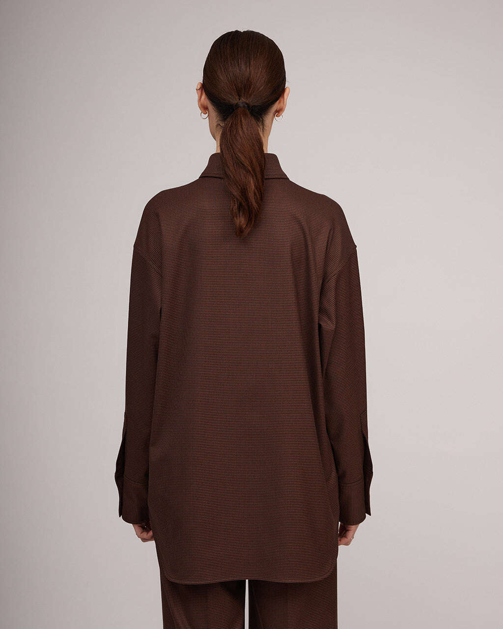 Brown loose fit shirt with a delicate bird foot pattern | ODELINA Nolo Store