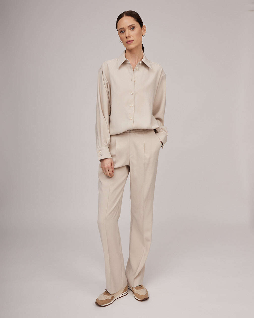 Grey and white loose fit classic viscose shirt | HILARIA Nolo Store