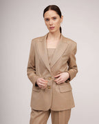 Camel-colored metallic sheen tweed jacket with a cinched waist | LORETTA Nolo Store