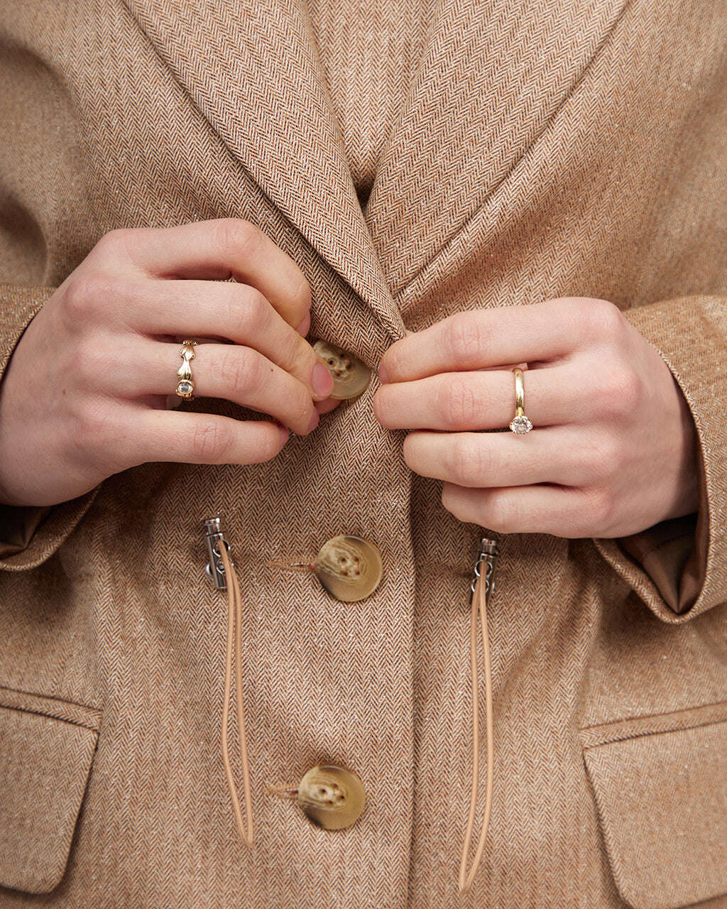 Camel-colored metallic sheen tweed jacket with a cinched waist | LORETTA Nolo Store