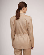 Camel-colored metallic sheen tweed jacket with a cinched waist | LORETTA Nolo Store