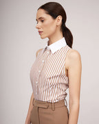 Camel-colored striped pique cotton shirt with a classic collar | MILA Nolo Store