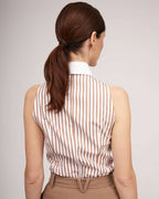 Camel-colored striped pique cotton shirt with a classic collar | MILA Nolo Store