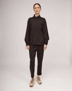 Chocolate brown knit sweater with a zipper | JUSTINE Nolo Store