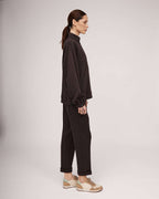 Chocolate brown knit sweater with a zipper | JUSTINE Nolo Store