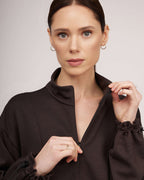 Chocolate brown knit sweater with a zipper | JUSTINE Nolo Store