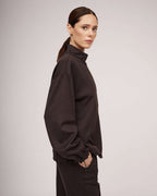 Chocolate brown knit sweater with a zipper | JUSTINE Nolo Store