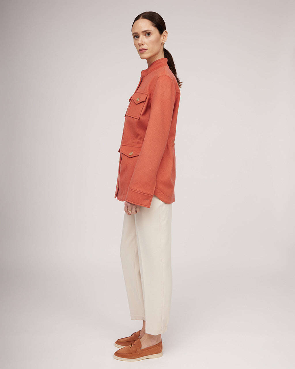 Exclusive brick-colored cashmere classic jacket in military style | TERESA Nolo Store