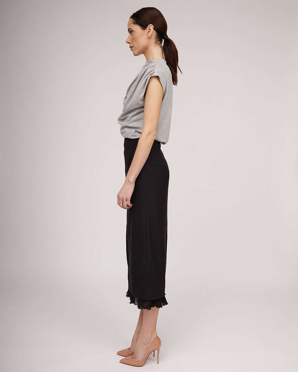 Grey sleeveless top with draping | BIRGIT Nolo Store