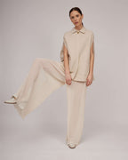 Elegant transparent pleated pants in beige tone with an elastic waistband and jersey shorts | ELDA Nolo Store