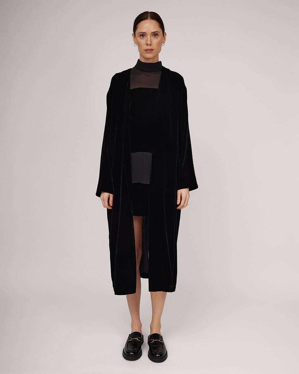 Black silk velvet summer coat | PAOLA Nolo Store
