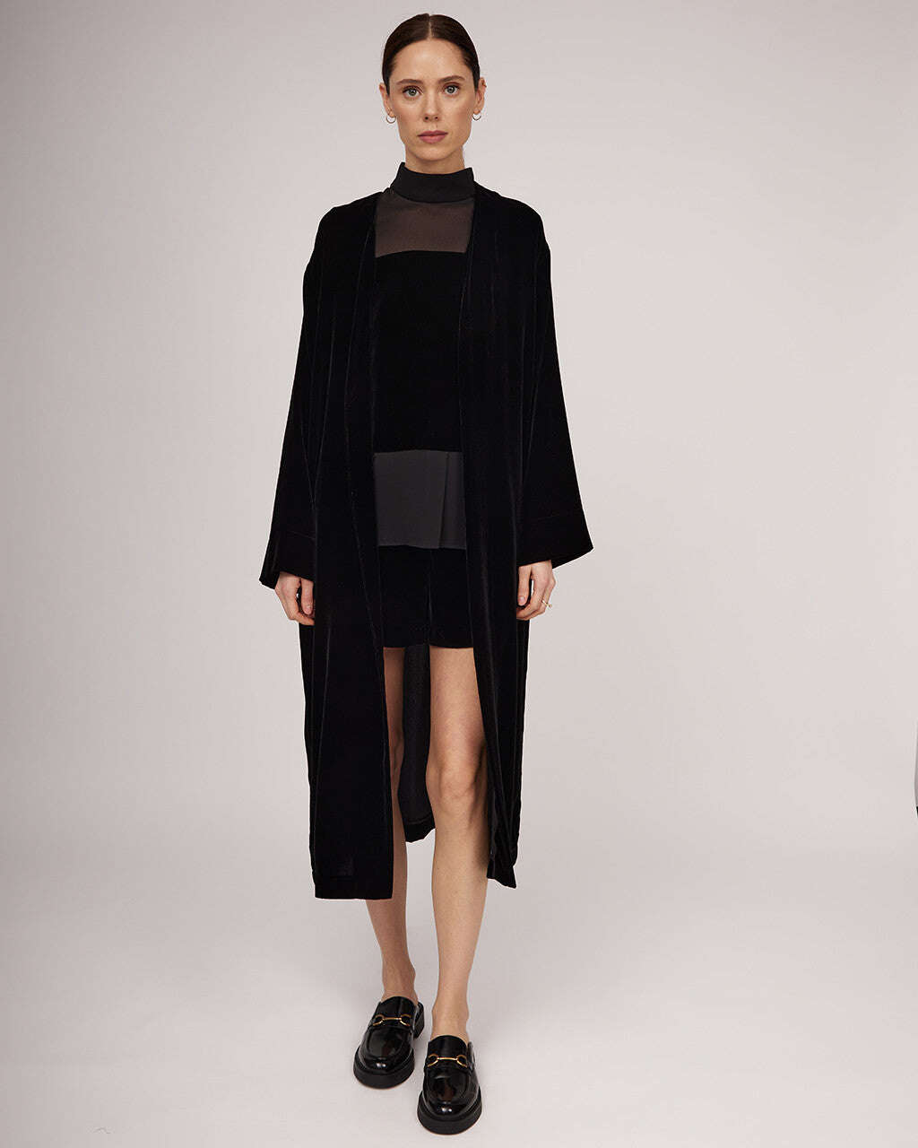 Black silk velvet summer coat | PAOLA Nolo Store
