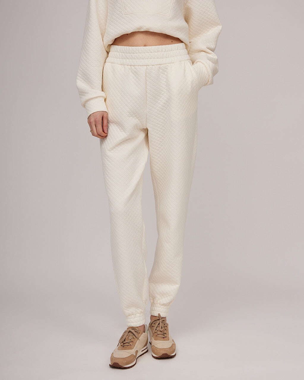 Cream-colored soft cotton casual trousers with a slight texture | HEIDI Nolo Store
