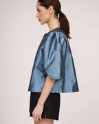 Blue natural silk blouse with puffy sleeves | ELETTRA Nolo Store