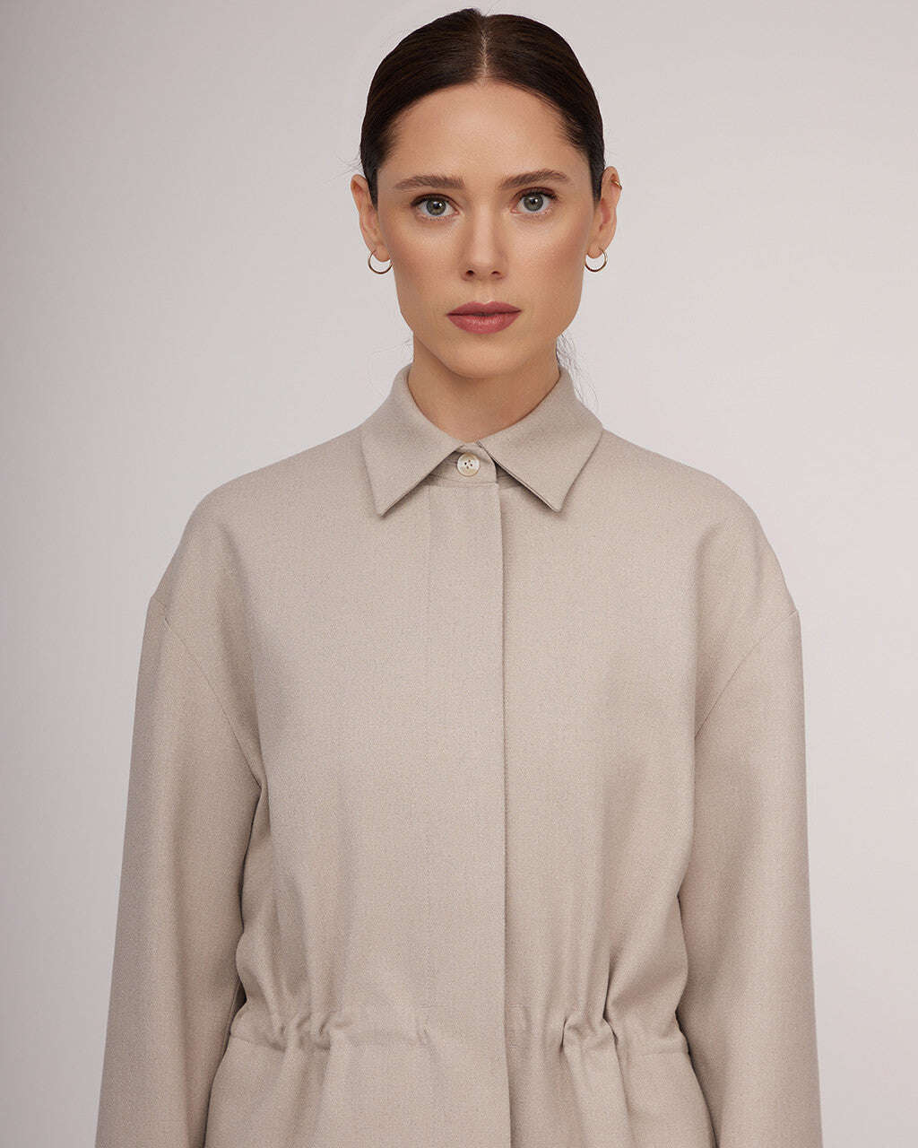 Light beige tweed jacket with a cinched waist | NERINA Nolo Store