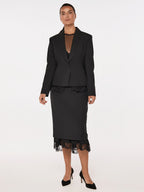 Woolen pencil skirt with lace accent | TOSHI