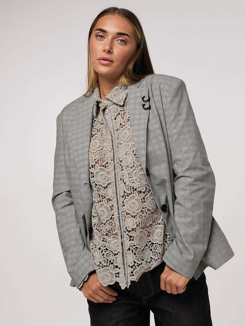 Gray patterned single-breasted blazer | AYAKO Nolo Store