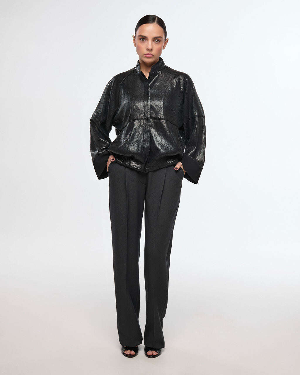 Classic women's trousers made of wool suit fabric with a smooth texture | SHIN Nolo Store