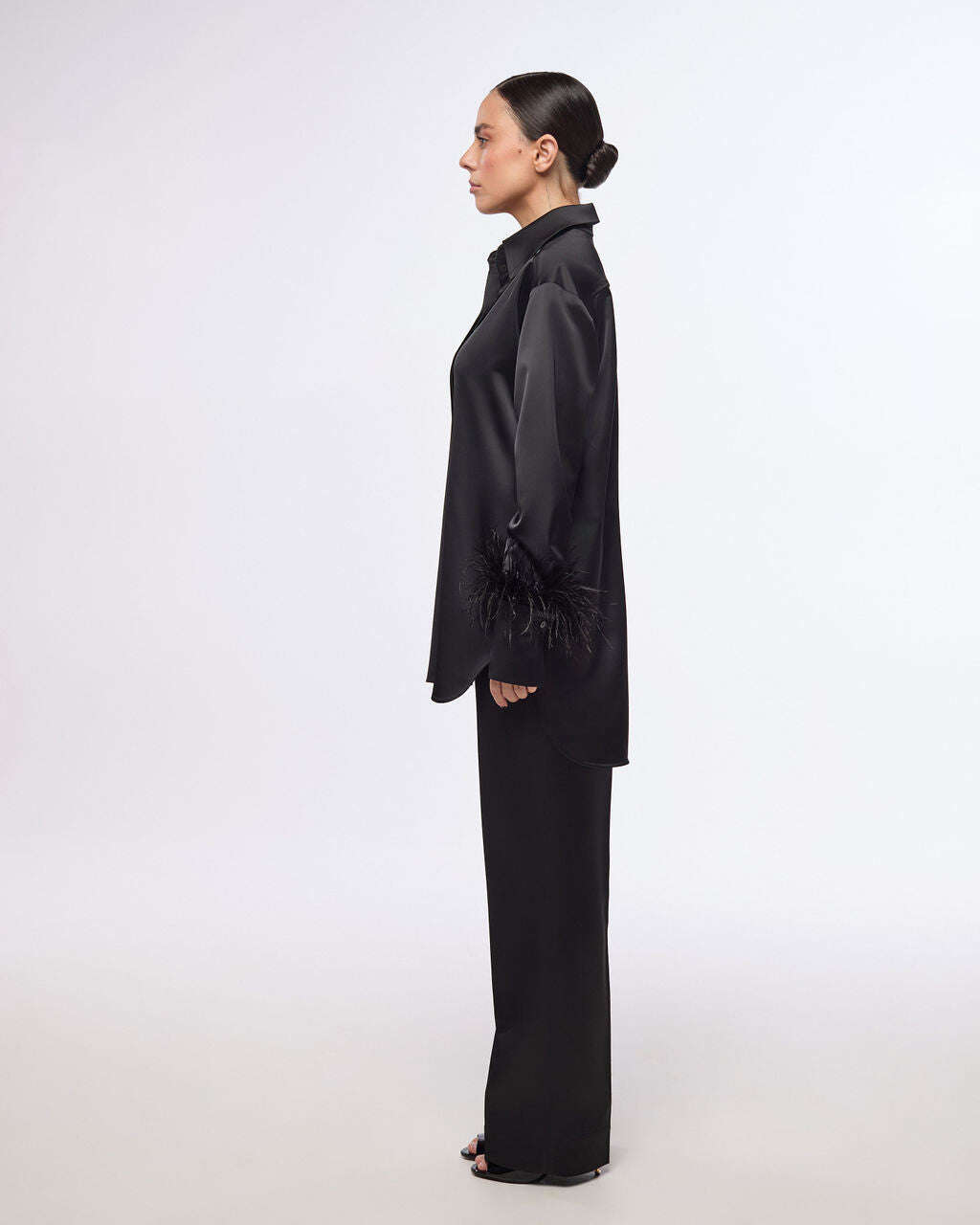 Elegant black satin straight-cut trousers | CHO Nolo Store
