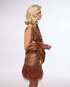 Satin mini skirt with ostrich feather trim | UMEYA Nolo Store