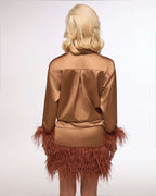 Satin straight cut shirt with ostrich feather trim | AOMY Nolo Store