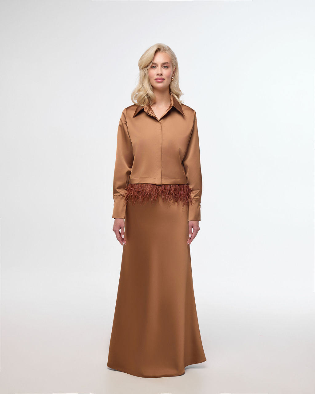 Camel-colored satin skirt | LUCIA