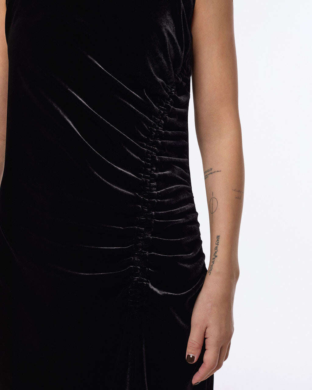 Black, draped silhouette velvet midi dress | AKUR Nolo Store