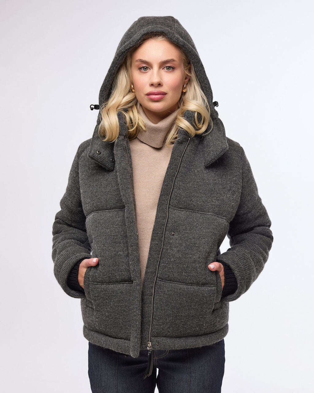 Grey wool knitted short winter jacket | TEKESHI Nolo Store