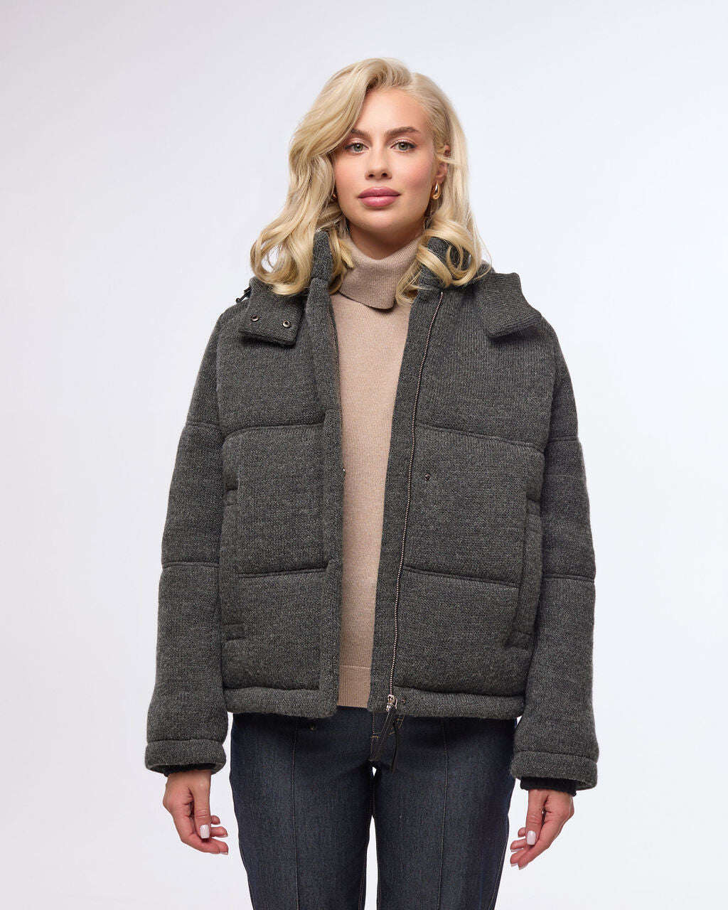 Grey wool knitted short winter jacket | TEKESHI Nolo Store
