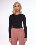 Black wool jersey top with long sleeves | YARI Nolo Store