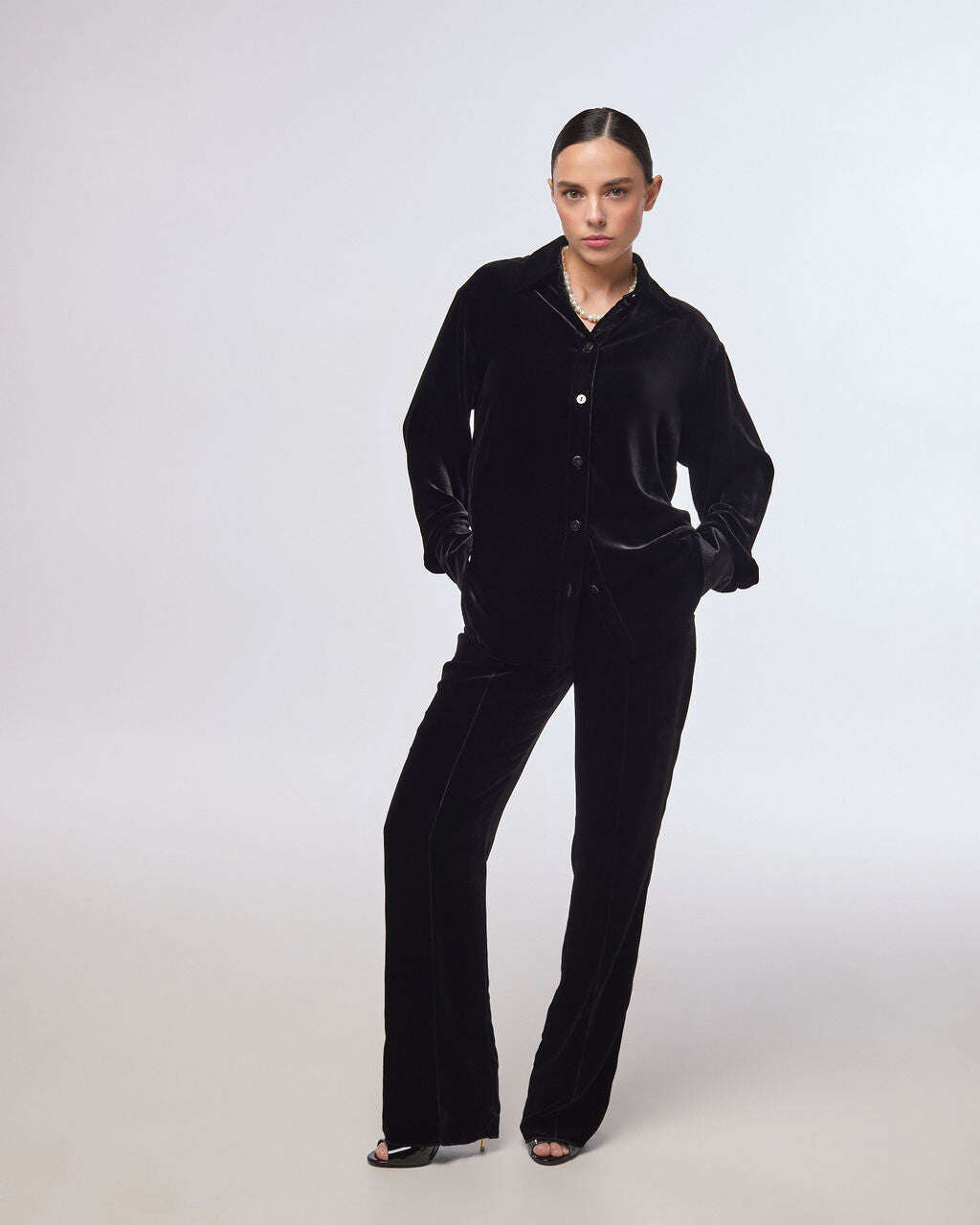 Black, free silhouette silk satin trousers | NOBU Nolo Store