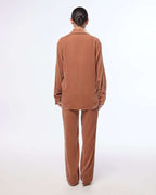Camel-colored, loose silhouette silk satin trousers | NOBU Nolo Store