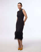 Black midi length dress with ostrich feather detailing | AZEMI Nolo Store
