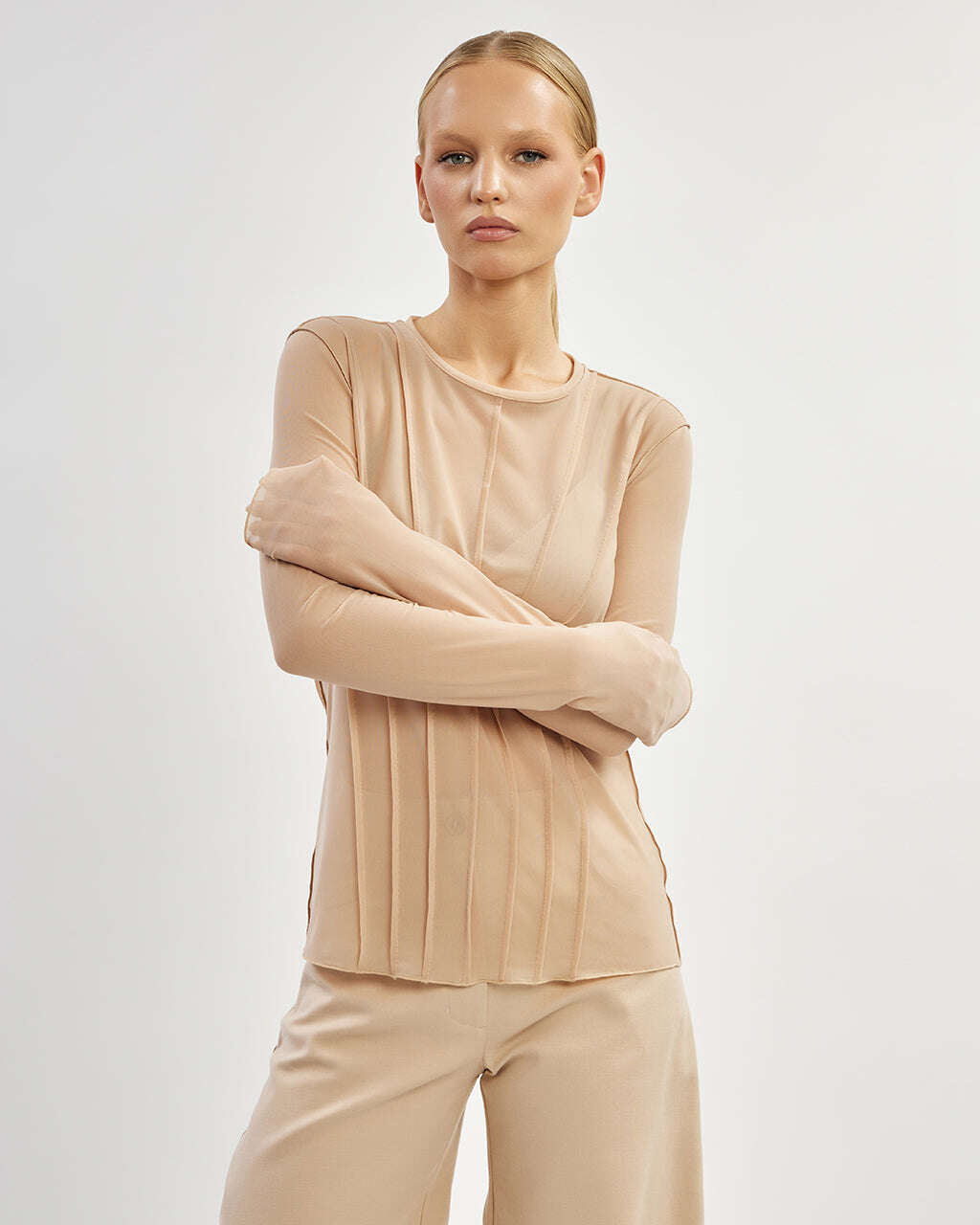 Semi-sheer top with accent stitching |DORIA Nolo Store