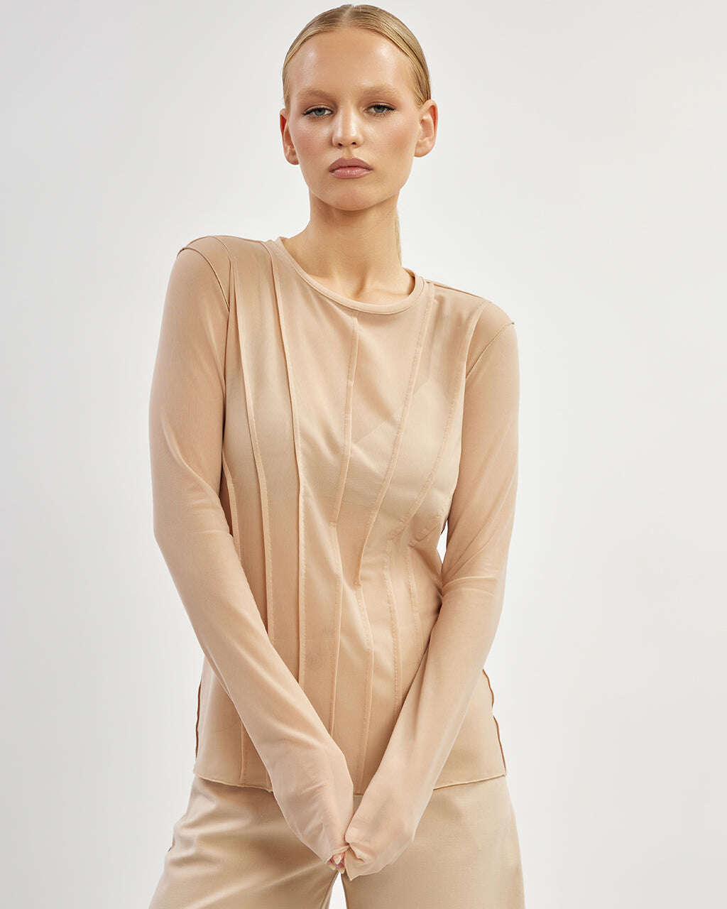 Semi-sheer top with accent stitching |DORIA Nolo Store