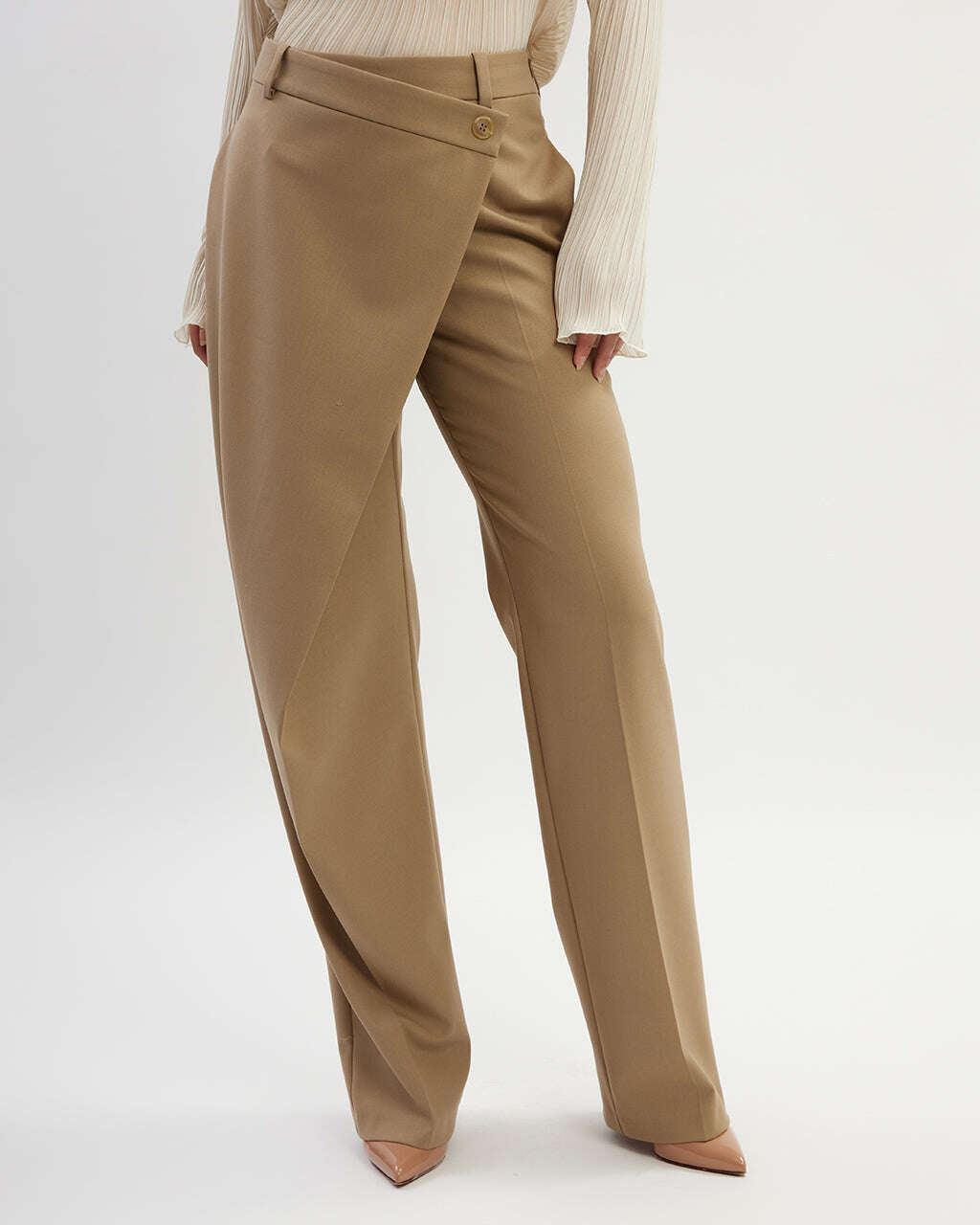 Biege asymmetrical cut trousers |FRANCA Nolo Store