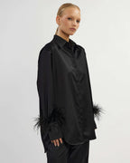 Black satin shirt with feathers| AOMY Nolo Store
