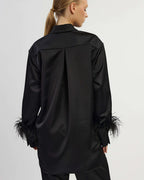 Black satin shirt with feathers| AOMY Nolo Store