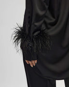 Black satin shirt with feathers| AOMY Nolo Store