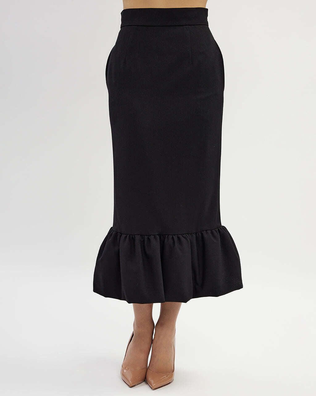 Black midi raffle detail skirt |KARINA Nolo Store