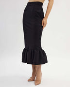 Black midi raffle detail skirt |KARINA Nolo Store