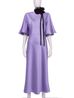 Lavender Polyester Sateen Bell Sleeves Midi Tee Dress | RIKA Nolo Store